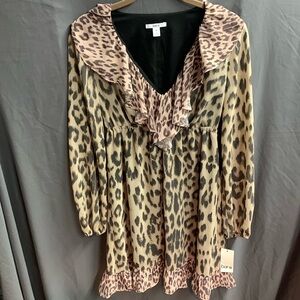 Bar III Mixed Animal Print Ruffle Mini Dress XS NWT